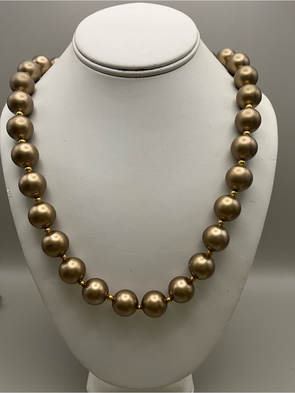 Vintage Champagne Bronze Faux Pearl Necklace | Chunky Beaded Statement